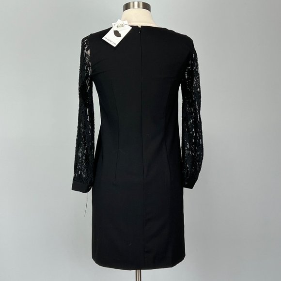 DKNY Black Lace Long Sleeve Wool Cocktail Shift Dress size 2 - Picture 6 of 13